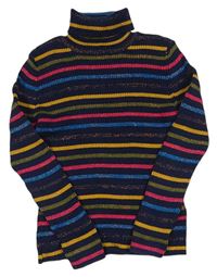 Tmavomodro-farebný pruhovaný pletený sveter s rolákom M&S