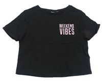 Čierne crop tričko s nápisom Matalan