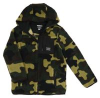 Khaki-hnědá army huňatá propínací mikina s kapucí F&F