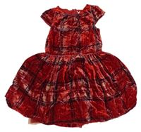 Červeno-tmavomodré zamatové kockované šaty zn. Next