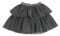 Tmavosivá tylová trblietavá vrstvená sukňa H&M