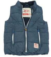 Tmavomodrá šusťáková zateplená vesta s nášivkou Next