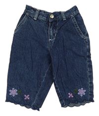 Tmavomodré široké rifle s výšivkami květů OshKosh