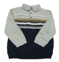 Tmavomodro-sivý vzorovaný ľahký sveter s golierikom Next