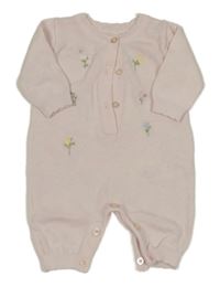 Světlerůžový pletený overal s výšivkami květů Nutmeg