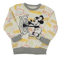 Bielo-farebná ľahká mikina s nápismi a Mickeym