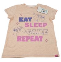 Nové - svetloružové melírované tričko s nápisom a ovladači