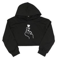 Čierna crop mikina s rukou a kapucňou shein