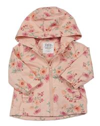 Ružová kvetovaná šušťáková jarná bunda s kapucňou F&F