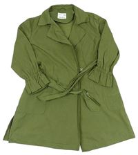 Khaki šušťákový jarný kabát s opaskom Zara