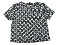 Čierno-sivé kockované sieťované crop tričko so srdiečkami New Look
