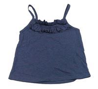 Tmavomodrý crop top s volánikmi