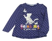 Tmavomodré květované triko s kočičkou Kids