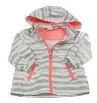 Bielo-sivá pruhovaná šušťáková jesenná bunda s kapucňou zn. H&M