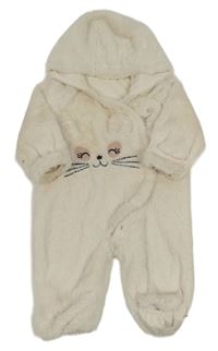 Bílá kožešinová kombinéza s čumákem a kapucí 