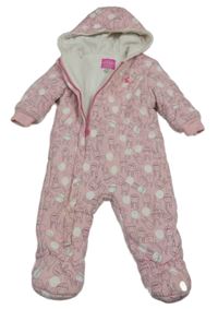 Ružová bodkovaná á tepláková zateplená kombinéza s králíčky a kapucňou Joules
