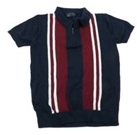 Tmavomodro-vínovo-bílé pletené polo tričko Next