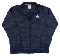 Tmavomodrá vzorovaná šusťáková jarní bunda s logem Adidas