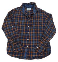 Tmavomodro-oranžová kockovaná košeľa