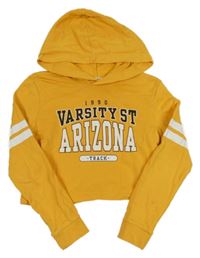 Horčicová crop mikina s nápisom a kapucňou H&M