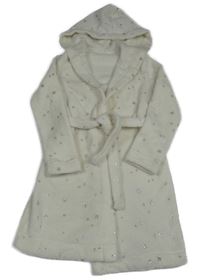 Smetanový plyšový župan s hvězdami a kapucí 