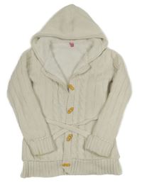 Bílý vzorovaný propínací zateplený setr s páskem a kapucí 