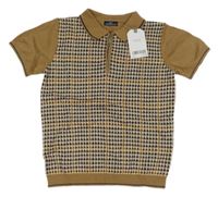 Nové - Hnedo-béžovo-tmavomodrá vzorovaná svetrová vesta Next