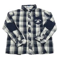 Tmavomodro-biela kockovaná košeľa s potlačou Topolino