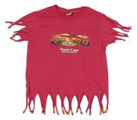 Fuchsiové tričko s potlačou a strapcemi