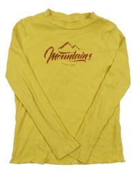 Hořčicové žebrované triko s nápisem Reserved