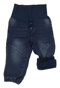 Tmavomodré teplákové cuff podšité rifle s úpletovým pasom Pocopiano