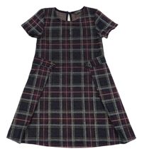 Tmavomodro-vínové kockované trblietavé šaty Primark