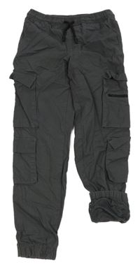Antracitové plátěné outdoorové cargo kalhoty