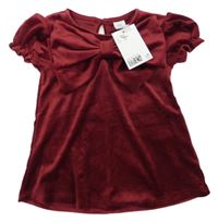Nové - Vínové zamatové šaty s mašlou H&M