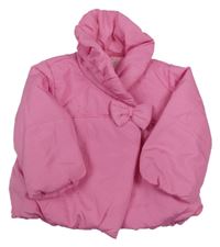 Růžová šusťáková zimní bunda s 3D mašlí Dunnes 
