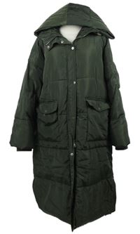 Dámský khaki šusťákový zimní kabát s kapucí Primark 