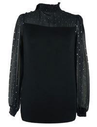 Dámskáčerná blúzka s šifónovymi vzorovanymi rukávy Tchibo