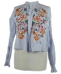 Dámská chrpově modro-bílá proužkovaná crop halenka s výšivkou Zara 