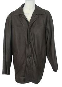 Pánsky hnedý koženkový jesenný kabát C&A