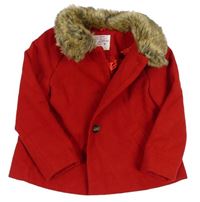 Červený flaušový zateplený kabát s kožúškom F&F