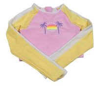 Ružovo-žlto-biele UV crop tričko s palmami PRIMARK