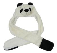 Bílo-černá chlupatá čepice se šálou- panda