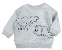Světlešedá melírovaná mikina s dinosaury M&S