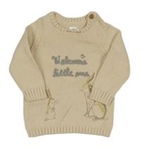Béžový sveter s nápisom a králikom
