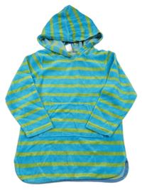 Azurovo-zelená pruhovaná zamatová dlhá mikina s kapucňou