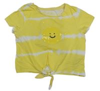 Žluté pruhované tričko se sluníčkem z flitrů Primark