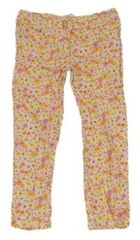 Biele kvetinové plátenné slim nohavice