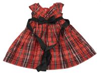 Červeno-čierne kockované šaty s mašlou