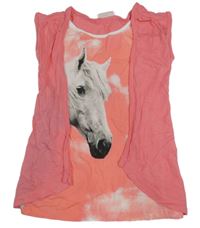 Růžovo-bílé tričko s koněm