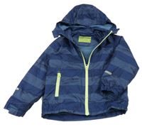 Tmavomodrá pruhovaná zateplená bunda s velrybami a kapucí Impidimpi